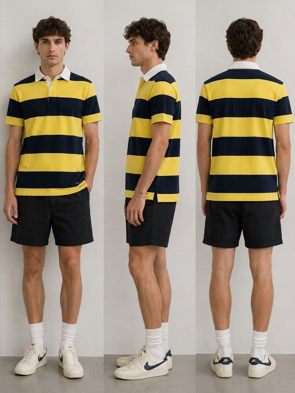 Vintage Polo Ralph Lauren Golf Striped Polo Shirt White Yellow Blue Men Size M